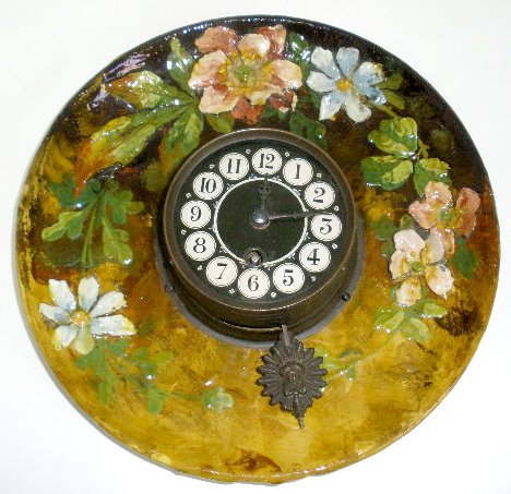 Haviland Plate Clock w/Applied Flowers: — Antique Clocks Price Guide