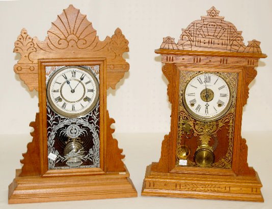 2 Antique Oak Kitchen Clocks, Gilbert + — Antique Clocks Price Guide