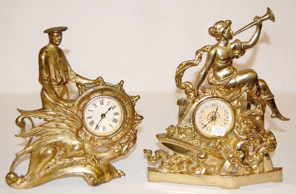 2 Cast Metal Figural Novelty Clocks, Captain &amp; Angel — Antique Clocks Price Guide
