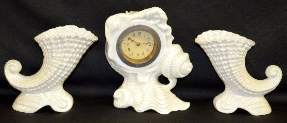 3 Piece Clock Set, Lustre Finish w/Shells — Antique Clocks Price Guide