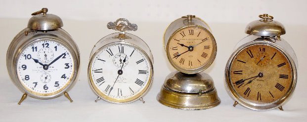 4 Alarm Clocks; Junghans, Parker, Waterbury + — Antique Clocks Price Guide