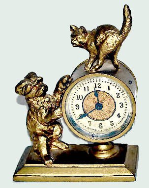Ansonia "Duet" Novelty Clock w/Dog &amp; Cat — Antique Clocks Price Guide
