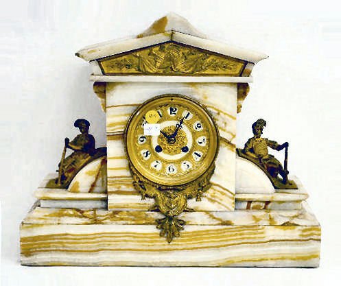 Japy Freres Onyx Shelf Clock w/Soldiers — Antique Clocks Price Guide
