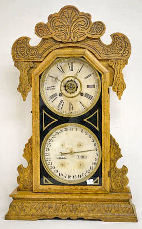 Oak Waterbury Double Dial Calendar Clock — Antique Clocks Price Guide