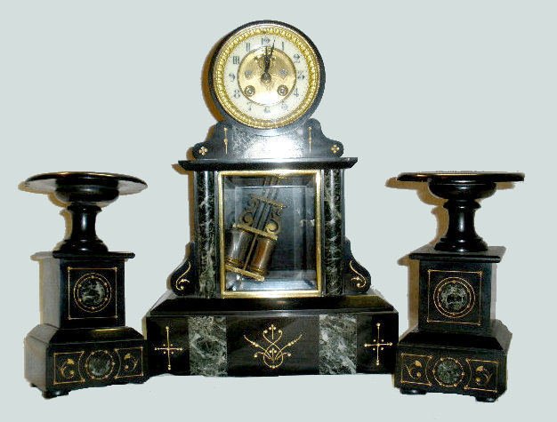 French Slate/Marble 3 Piece Garniture Clock Set — Antique Clocks Price Guide