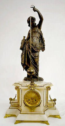 French Alabaster Conical Statue Clock, 35" Tall — Antique Clocks Price Guide