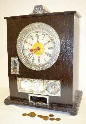 Bryan's English Penny Slot Machine Clock — Antique Clocks Price Guide