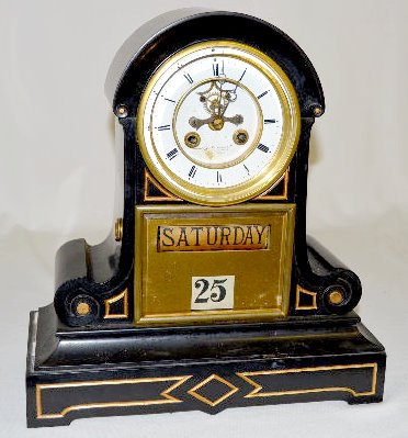 French Slate Calendar Shelf Clock — Antique Clocks Price Guide