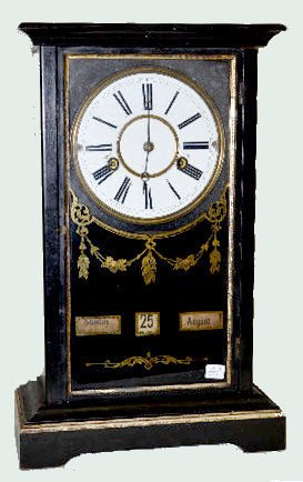 Ebonized 8 Day T &amp; S Calendar Clock — Antique Clocks Price Guide