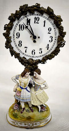 French Porcelain Figural Candle Lit Dial Clock — Antique Clocks Price Guide