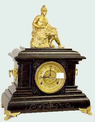 Ingraham Black Mantel Clock w/Statue — Antique Clocks Price Guide