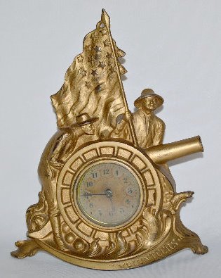 Metal "Volunteers" Novelty Clock w/American Flag — Antique Clocks Price Guide
