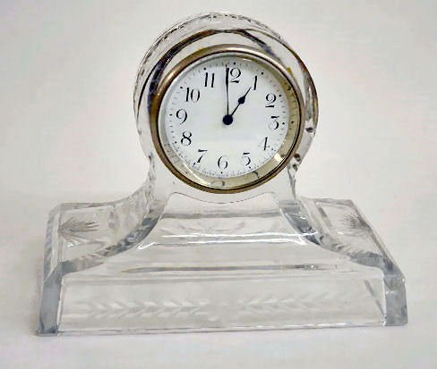 New Haven Wheel Cut Glass Desk Clock — Antique Clocks Price Guide