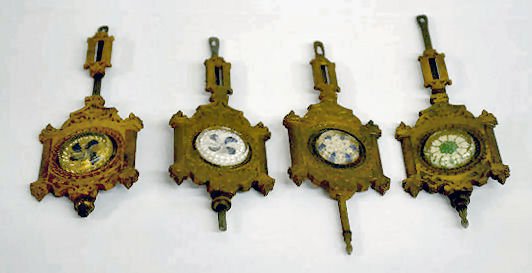 4 Welch Pressed Glass Colored Clock Pendulums — Antique Clocks Price Guide