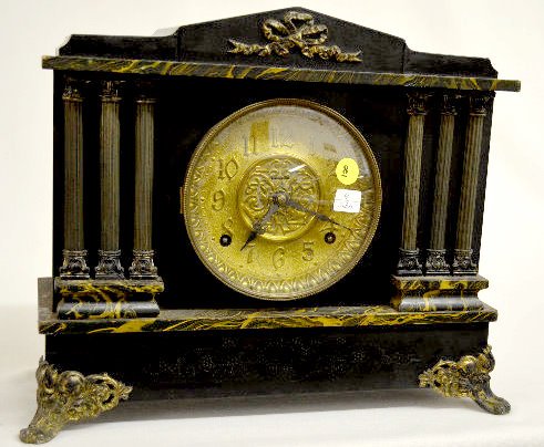 Adamantine Black Mantel 6 Column Clock — Antique Clocks Price Guide
