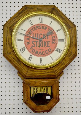 Oak "Lucky Strike" Advertising School House Clock — Antique Clocks Price Guide