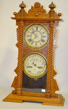 Waterbury Oak Calendar No. 40 Double Dial Clock — Antique Clocks Price Guide