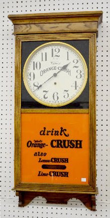 Sessions Oak Adv. Orange Crush Clock — Antique Clocks Price Guide