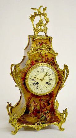 French Japy Freres Painted Wood Mantel Clock — Antique Clocks Price Guide