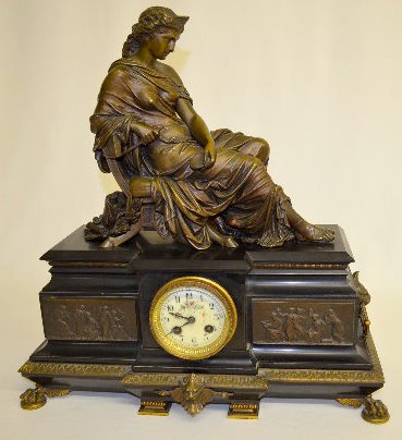 French Japy Freres Slate Lady Statue Clock — Antique Clocks Price Guide