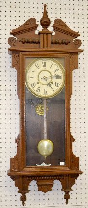 Waterbury "Eton" Oak Hanging Wall Clock — Antique Clocks Price Guide