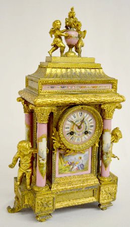 Vincenti Cherub Clock w/ Porcelain Columns — Antique Clocks Price Guide
