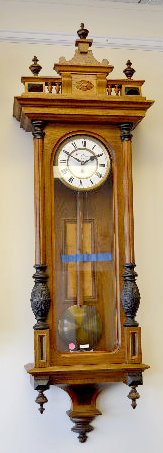 W. Bauer Oak &amp; Ash 1 Wt. Vienna Regulator Clock — Antique Clocks Price Guide