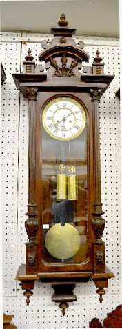 Carved 2 Weight Walnut Vienna Regulator Clock — Antique Clocks Price Guide