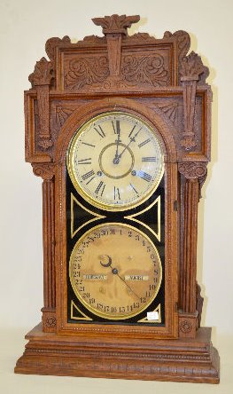 Waterbury No. 43 Double Dial Oak Calendar Clock — Antique Clocks Price Guide