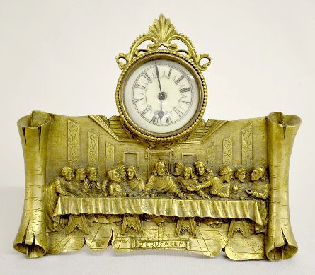 Germany Brass "Last Supper" Dresser Clock — Antique Clocks Price Guide