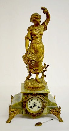 French Green Onyx Lady Statue Clock, "Pommes" — Antique Clocks Price Guide