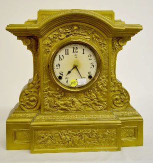 Waterbury Metal Mantel Clock with Hunt Scene — Antique Clocks Price Guide