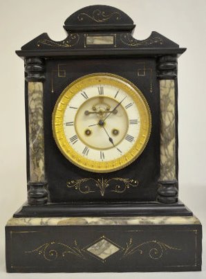 French Black &amp; Gray Marble Mantel Clock — Antique Clocks Price Guide