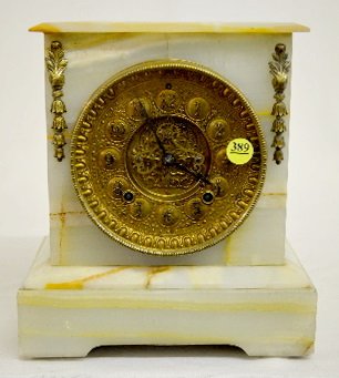Gilbert Onyx Mantel Clock, Fancy Brass Dial — Antique Clocks Price Guide