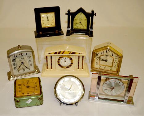 8 Antique Alarm &amp; Dresser Clocks; Ingraham, Lux + — Antique Clocks Price Guide