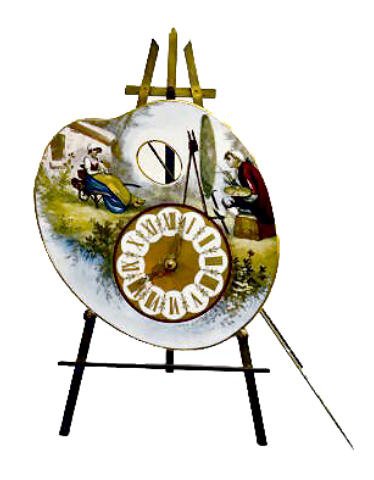 Porcelain Painter's Palette Clock on Easel — Antique Clocks Price Guide