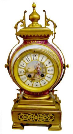 Ornate French Porcelain &amp; Brass Mantel Clock — Antique Clocks Price Guide