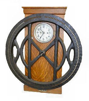 Lrg. Oak International Time Clock w/Iron Wheel — Antique Clocks Price Guide