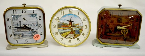 3 Animated Alarms, Boat, Spinning Wheel + — Antique Clocks Price Guide
