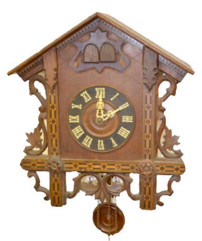 Antique Inlaid 3 Wt. Cuckoo &amp; Quail Clock — Antique Clocks Price Guide