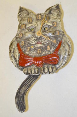 Cat Pendulette Clock w/Replaced Tail — Antique Clocks Price Guide