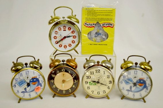 6 Alarm Clocks, Trix, Charlie Tuna + — Antique Clocks Price Guide