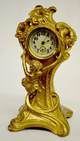 Lady Art Nouveau Metal Novelty Clock — Antique Clocks Price Guide
