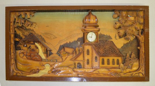 Wood Carved Church Tower Picture Clock — Antique Clocks Price Guide