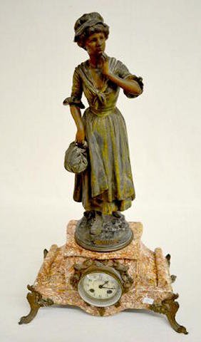 French Lady Figural Clock, ÓManonÒ w/Marble Base — Antique Clocks Price Guide