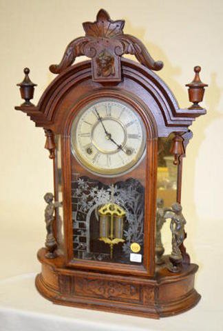 Waterbury Walnut Oxford Variant Parlor Clock — Antique Clocks Price Guide