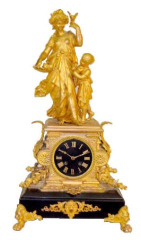 French Brass and Onyx T&amp;S Statue Clock — Antique Clocks Price Guide