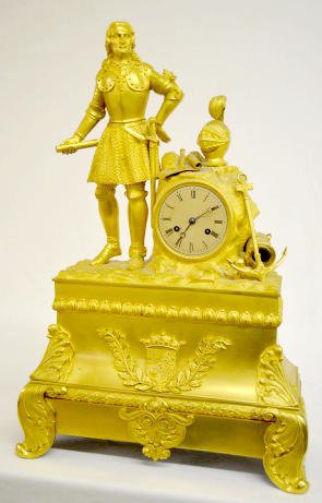 French Empire Bronze Dore Clock w/Knight — Antique Clocks Price Guide