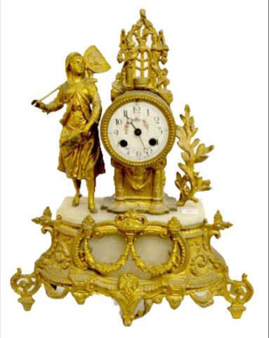 French Brass and Marble Statue Clock — Antique Clocks Price Guide