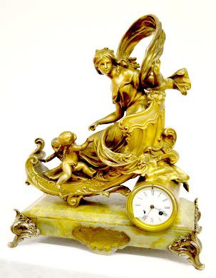 Antique French Fantasy Clock w/Lady &amp; Cherubs — Antique Clocks Price Guide
